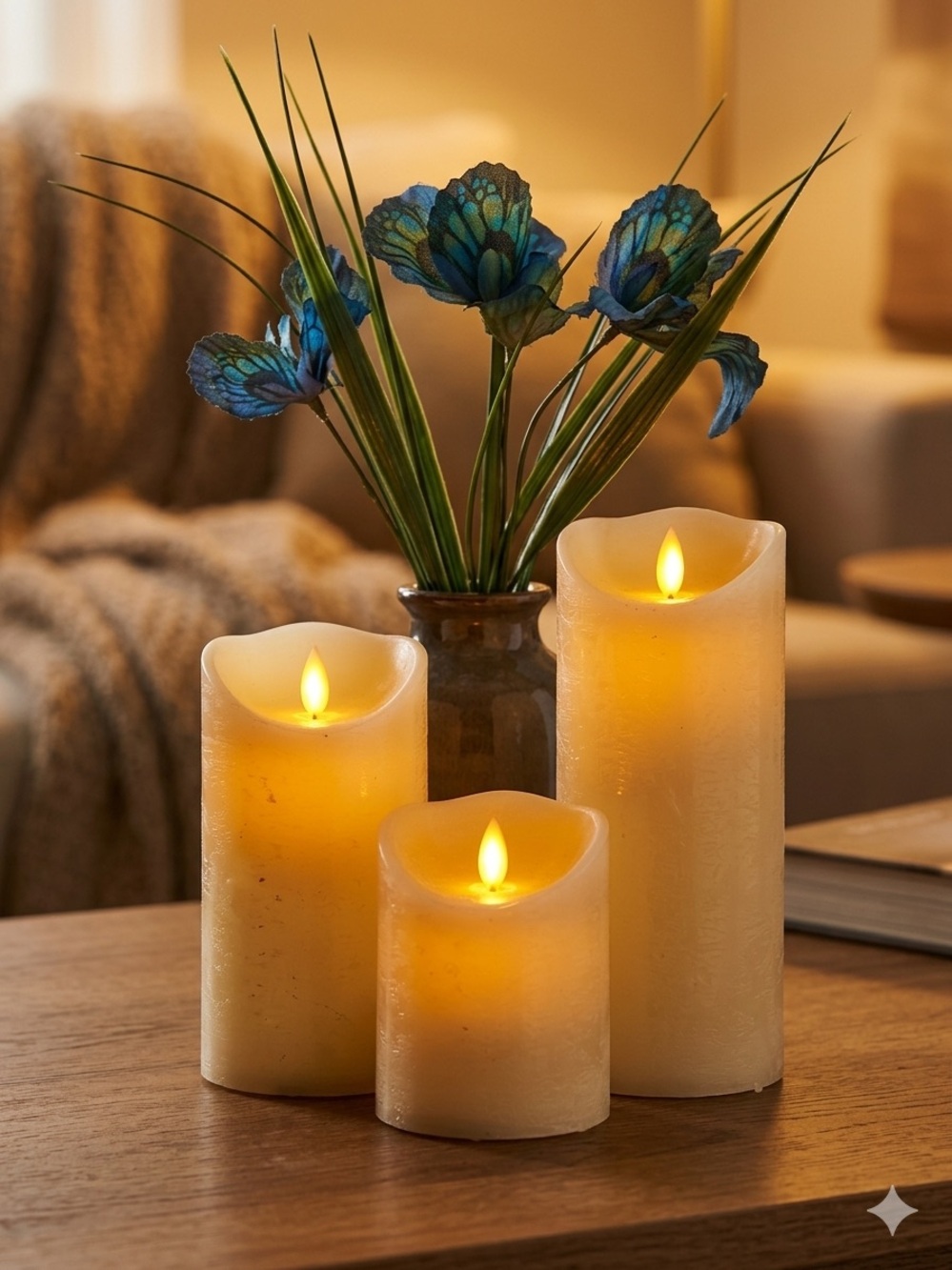 LED Pillar Candles Set of 3 - Cream - HD
